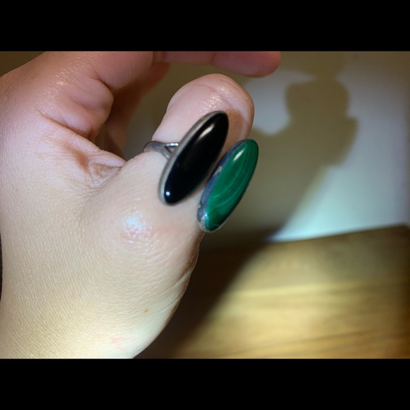 Sterling silver, malachite, obsidian ring - Picture 7 of 11